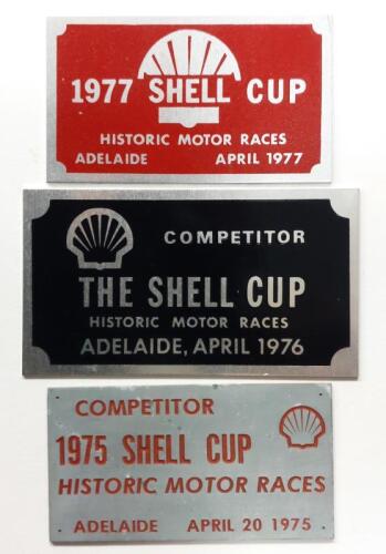 SHELL: Three metal competitor plaques for "THE SHELL CUP" from 1975, 1976 & 1977 Adelaide
