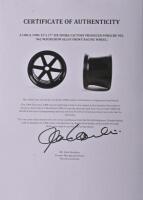 PORSCHE: A etched glass and metal coffee table in the form of a Le Mans Porsche wheel, being a rare six-spoke Porsche 956 962 magnesium alloy racing wheel, ex Rothmans Porsche 1984 Sandown 1000 FIA World Endurance Championship race (see image of CoA added - 7