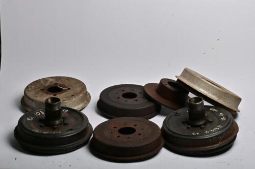 BRAKES: Two Mowog complete brake drums with spline hub, together with 4 other drums (9 & 10') and a disk rotor