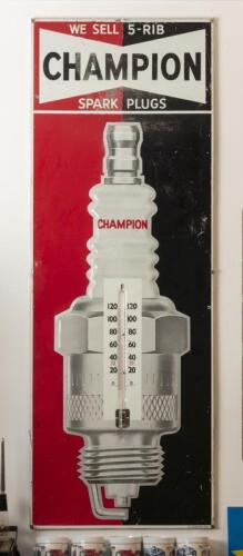 CHAMPION: A large 1970s Champion embossed metal thermometer advertising sign by Diatherma Sydney, 119cm high, 42cm wide