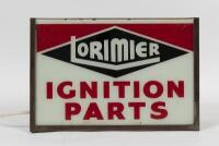 LORIMIER: A "Lorimier Ignition Parts" double sided light box, in working order, 26cm high, 39cm wide,15cm