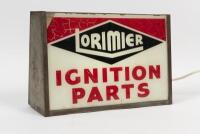LORIMIER: A "Lorimier Ignition Parts" double sided light box, in working order, 26cm high, 39cm wide,15cm - 2