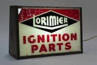 LORIMIER: A "Lorimier Ignition Parts" double sided light box, in working order, 26cm high, 39cm wide,15cm - 3