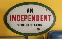 INDEPENDANT: A circa 1952 enamel Independent advertising sign "An Independent Service Station", 68cm high, 104cm wide, see lot 26 for related items