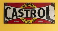 CASTROL WAKEFIELD: An original "Castrol Wakefield Motor Oil, British Owned" enamel sign, 31cm high, 74cm wide