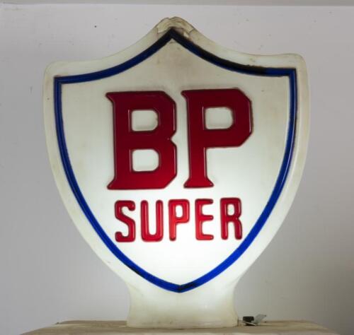 BP/COR: A rare double sided petrol bowser pump globe from a double pump displaying BP Super on One side and COR on the other, the double branded signs where only used between 1957-59, with a COR road map of Tasmania with advert showing the double pumps, 3