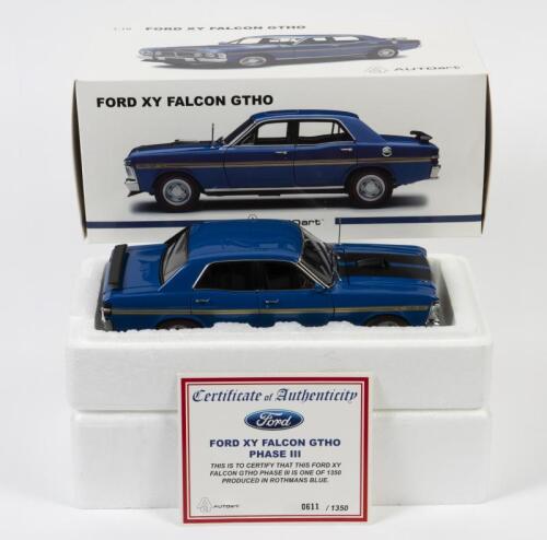 FALCON: A 1:18 scale Autoart Ford XY Falcon GTHO phase III, blue, year 1971, with COA numbered 611/1350, in fitted box
