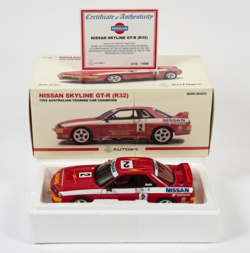 SKYLINE: A 1:18 scale Autoart Nissan Skyline GT-R (R32) as raced by Skaife in 1992 Australian Touring Car Championship winner, #2, with COA numbered 706/1008, in fitted box, box faded