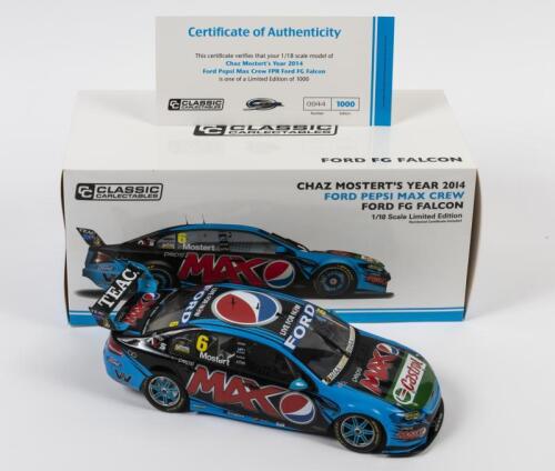 FALCON: A limited edition 1:18 scale Classic Carlectables Ford FG Falcon, Chaz Mostert year 2014, Pepsi Max crew FPR livery, with COA numbered 844/1000, in double fitted box