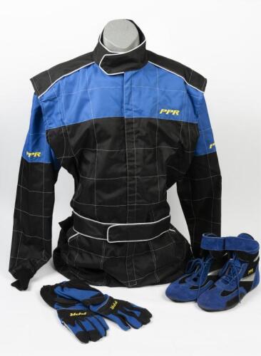 CARTING GEAR: A PPR raced suit (sized 56), with boots (US 10) and gloves (L)