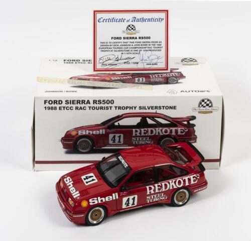 SIERRA: A limited edition 1:18 scale Autoart Ford Sierra RS500 as raced by Johnson/ Bowe in 1988 ETCC RAC Tourist Trophy Silverstone, #41, with COA numbered 153/1254 signed by drivers, aerial detached but present, in fitted box, box faded