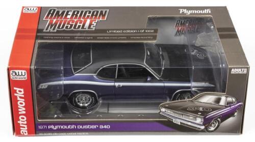 DUSTER: A limited edition 1:18 scale American Muscle Plymouth Duster 340, year 1971, purple, steerable front wheels, in fitted box