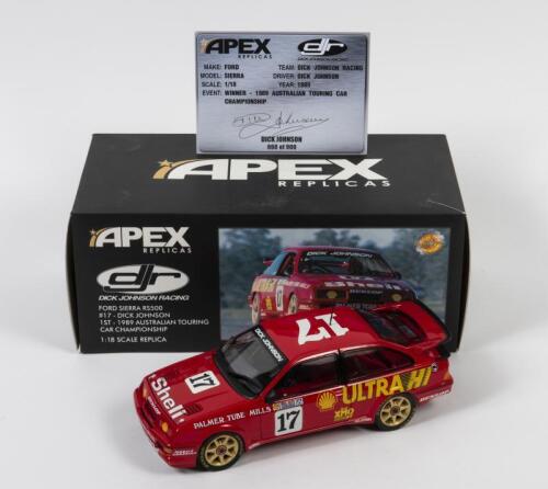 SIERRA: A limited edition 1:18 scale Apex Replicas Ford Sierra RS500 as raced by Dick Johnson in 1989 Australian Touring Car Championship winner, #17, with COA numbered 668/900 signed by Johnson, in fitted box