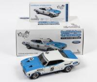 FALCON: A limited edition 1:18 scale Classic Carlectables Ford XA Falcon GT Hardtop, 1973 Bathurst Winner, number #9, white/blue, with COA numbered 3930/4800, missing mirror, in double fitted box