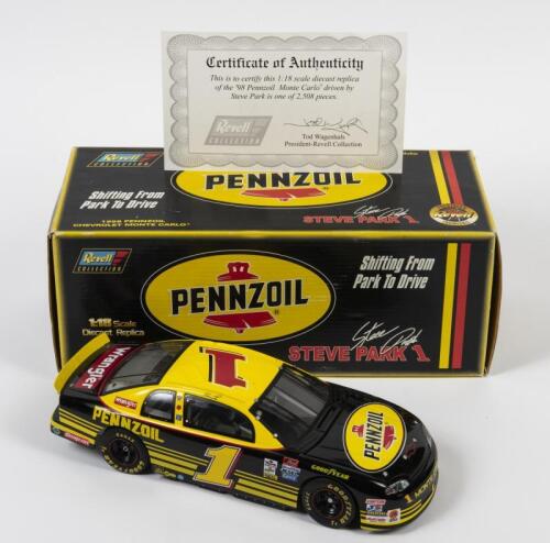CHEVROLET: A limited edition 1:18 scale Pennzoil Nascar Chevrolet Monte Carlo by Revell as raced by Steve Park, raced Hood Series, #1, with COA and it`s one of 2508 pieces, in fitted box