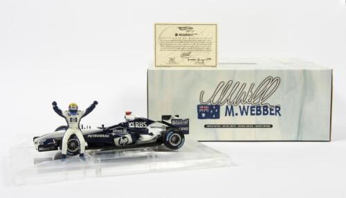 WILLIAMS: A limited edition 1:18 scale Hot Wheels F1 Williams BMW FW27 as raced by Mark Webber in 2005 FIA Formula one season, with COA signed by Mark Webber/F.Williams/M.Bousquette, figure included, in fitted box