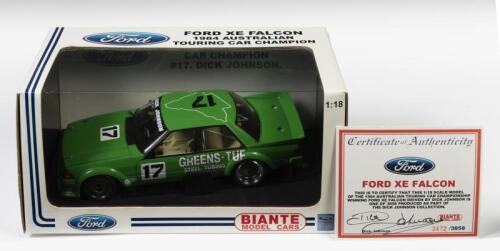 FALCON: A limited edition 1:18 scale Biante Ford Falcon XE as raced by Dick Johnson in 1984 Australian Touring Car Championship, #17, with COA numbered 3472/3858 signed by Johnson, in fitted box