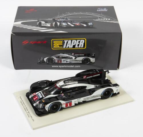 PORSCHE: A 1:18 scale Spark Porsche 919 Hybrid as raced by Bernhard/Hartley/Webber in 2016 Le Mans, #1, few vehicle parts untached but present, in fitted box