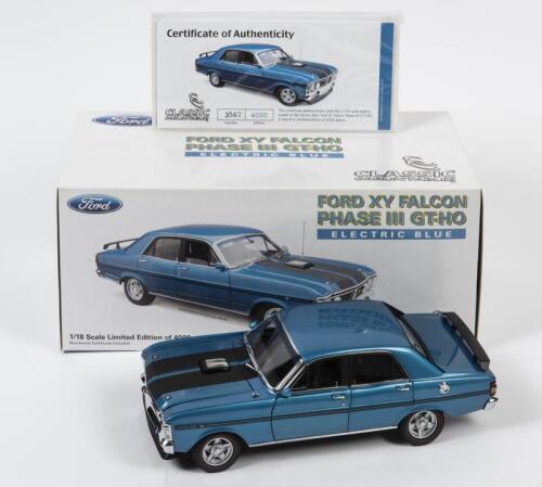 FALCON: A limited edition 1:18 scale Classic Carlectables Ford Falcon XY Phase III GT-HO, electric blue, with COA numbered 3567/4000, in double fitted box