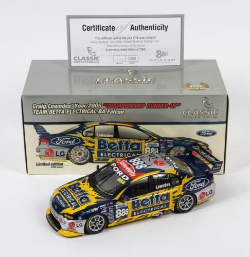 FALCON: A limited edition 1:18 scale Classic Carlectables Ford Falcon BA as raced by Craig Lowndes in 2005, #888, Team Betta Electrical, championship runner-up, with COA numbered 689/2000, in double fitted box, box faded