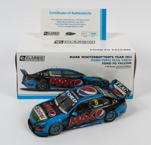 FALCON: A limited edition 1:18 scale Classic Carlectables Ford FG Falcon, Mark Winterbottom year 2014, Pepsi Max crew livery, with COA numbered 873/1200, in double fitted box