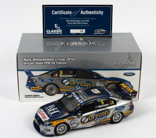 FALCON: A limited edition 1:18 scale Classic Carlectables Ford Falcon FG as raced by Mark Winterbottom in 2010 Orrcon Steel FPR, #5, with COA numbered 244/750, in double fitted box
