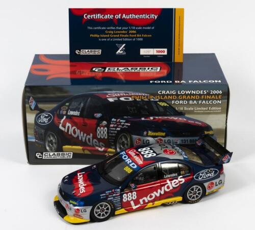 FALCON: A limited edition 1:18 scale Classic Carlectables Ford Falcon BA as raced by Craig Lowndes in 2006 Phillip Island Grand Finale, with COA numbered 297/1000, in double fitted box