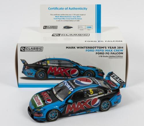 FALCON: A limited edition 1:18 scale Classic Carlectables Ford FG Falcon as raced by Mark Winterbottom year 2014, Pepsi Max crew livery, with COA numbered 771/1200, in double fitted box