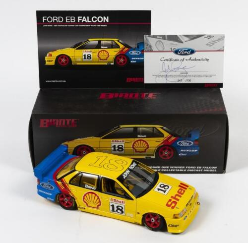FALCON: A limited edition 1:18 scale Biante Ford EB Falcon as raced by J.ohn Bowe in 1993 ATCC round one winner, #18, with COA numbered 241/700 signed by Bowe, missing the aerial, in fitted box