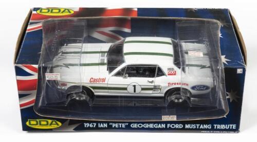 MUSTANG: A limited edition 1:18 scale DDA Ford Mustang, 1967 Ian "Pete" Geoghegan, #1, white with green-gold stripes, in fitted box