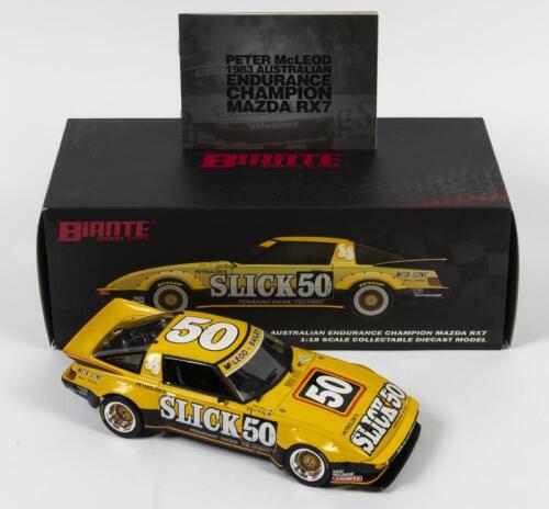 RX7: A 1:18 scale Biante Mazda RX7 as raced by Peter McLeod in 1983 Australian Endurance Champion, #50, with COA numbered 269/600, in fitted box