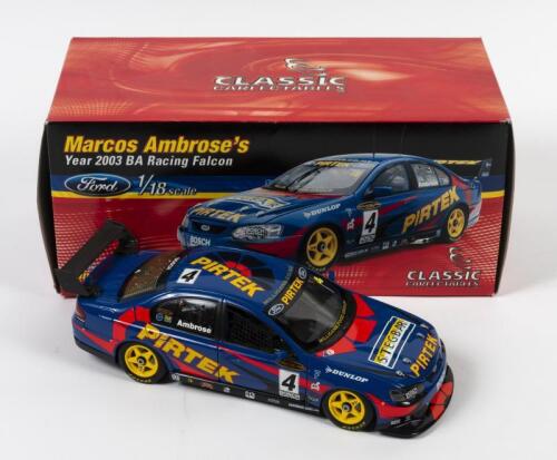 FALCON: A 1:18 scale Classic Carlectables Ford Falcon BA as raced by Marcos Ambrose in 2003 BA racing Falcon, #4, in double fitted box