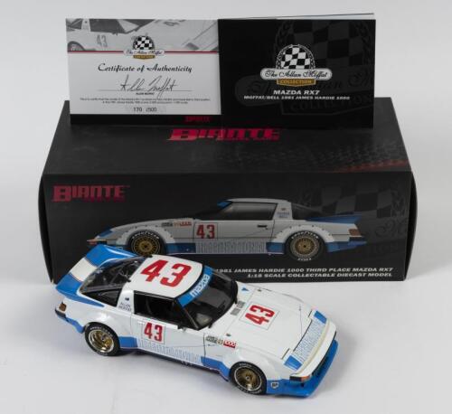 RX7: A 1:18 scale Biante Mazda RX7 as raced by Allan Moffat/Derek Bell in 1981 James Hardie 1000 third place, #43, in fitted box