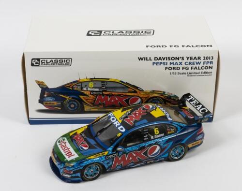 <p>FALCON: A 1:18 scale Classic Carlectables Ford FG Falcon as raced by Will Davison in 2013, Pepsi Max crew FPR livery, with COA numbered 222/1000, in fitted box</p>