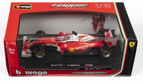 FERRARI: A 1:18 scale Bburago F1 Ferrari SF16-H as raced by Kimi Raikkonen ,#7, launched on 19 February 2016, The "H" in the name of the car stands for "Hybrid", in fitted box
