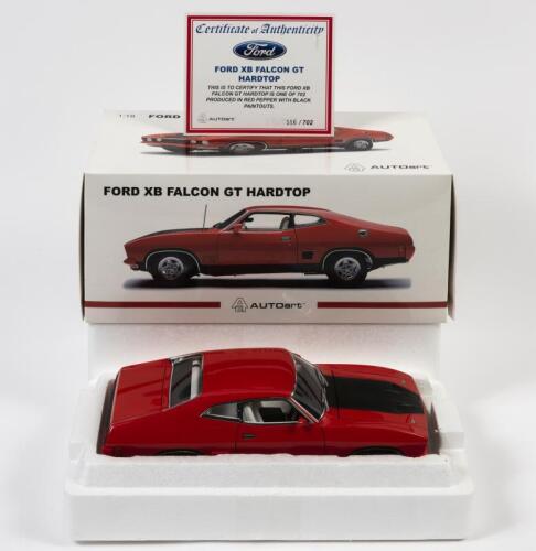 FALCON: A limited edition 1:18 scale Autoart Ford XB Falcon GT Hardtop, red pepper with black paint-outs, with COA numbered 516/702, in fitted box