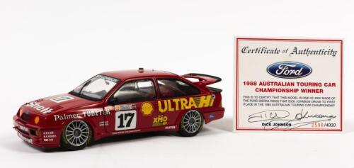 SIERRA: A 1:18 scale Minichamps Ford Sierra RS as raced by Dick Johnson in 1988 ATCC winning, #17, hood broken, missing aerial, wheels repaired with glue, with COA signed by Dick Johnson numbered 2598/4000, no box
