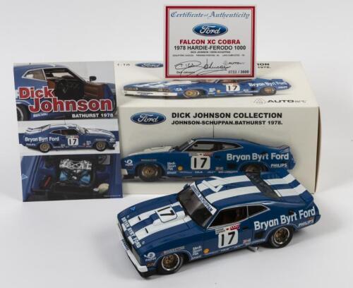FALCON: A limited edition 1:18 scale Autoart Ford XC Cobra as raced by Dick Johnson/Vern Schuppan in 1978 Hardie- Ferodo 1000, with COA numbered 733/3600 signed by Johnson, in fitted box