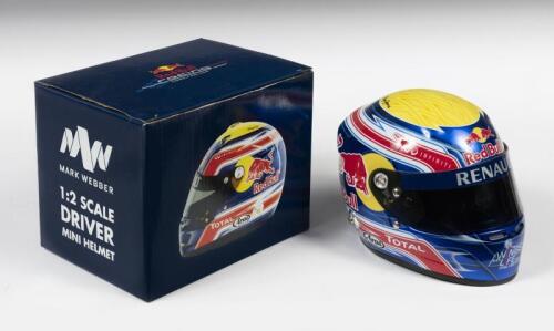 HELMET: A scale 1:2 Mini Helmet driver Mark Webber, Red Bull Racing F1 Team, in fitted box