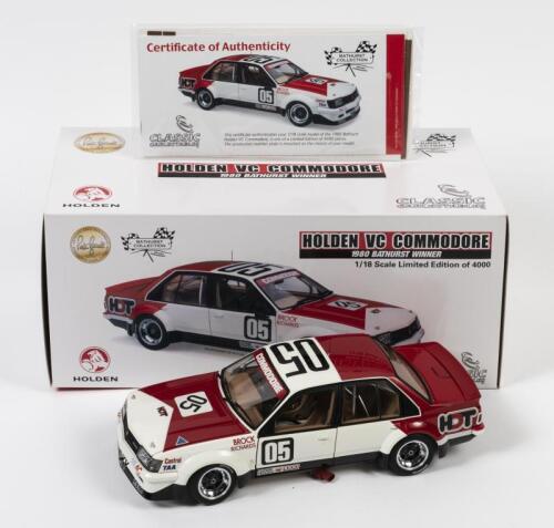 COMMODORE: A limited edition 1:18 scale Classic Carlectables Holden VC Commodore as raced by Peter Brock in 1980 Bathurst Winner, #5, with COA numbered 3388/4000, in double fitted box