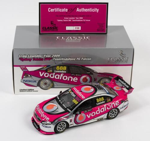 FALCON: A limited edition 1:18 scale Classic Carlectables Ford FG Falcon as raced by Craig Lowndes in 2009 "Sydney Telstra 500", #888, TeamVodafone, with COA numbered 329/3100, in double fitted box