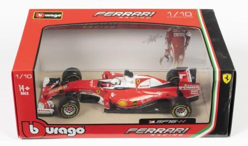 FERRARI: A 1:18 scale Bburago F1 Ferrari SF16-H as raced by Sebastian Vettel in 2016, The "H" in the name of the car stands for "Hybrid", not styrofoam box, in fitted box