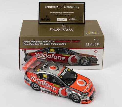 COMMODORE: A limited edition 1:18 scale Classic Carlectables Holden VE Series II Commodore as raced by Jamie Whincup in 2011 Championship winner, #88, Team Vodafone, with COA numbered 321/750, in double fitted box