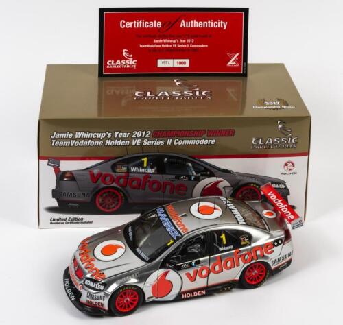 COMMODORE: A limited edition 1:18 scale Classic Carlectables Holden VE Series II Commodore as raced by Jamie Whincup in 2012 Championship winner, #1, Team Vodafone, with COA numbered 571/1000, in double fitted box