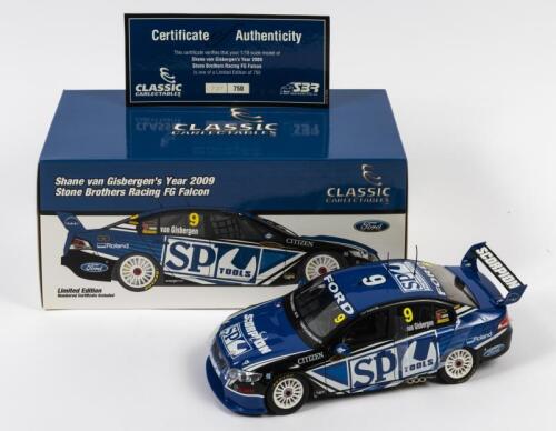 FALCON: A limited edition 1:18 scale Classic Carlectables Ford FG Falcon, Stone Brothers Racing FG Falcon as raced by Van Gisbergen in 2009, #9, with COA numbered 737/750, in double fitted box, box faded