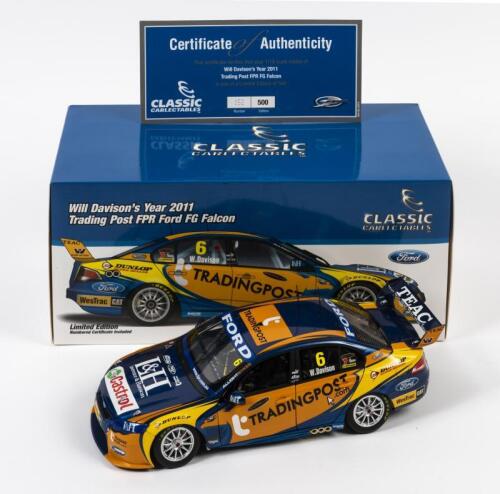 FALCON: A limited edition 1:18 scale Classic Carlectables Ford FG Falcon, Trading Post FPR FG Falcon as raced by Will Davison in 2011, #6, with COA numbered 152/500, in double fitted box