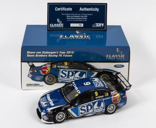 FALCON: A limited edition 1:18 scale Classic Carlectables Ford Falcon as raced by Shane Van Gisbergen in 2010 Stone Brothers Racing FG Falcon, #9, with COA numbered 399/750, in double fitted box