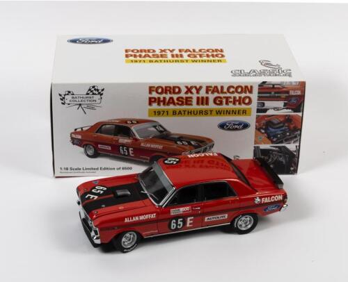 FALCON: A limited edition 1:18 scale Classic Carlectables Ford XY Falcon Phase III GT-HO, 1971 Bathurst winner, car number 65E, missing right mirror and COA, in double fitted box