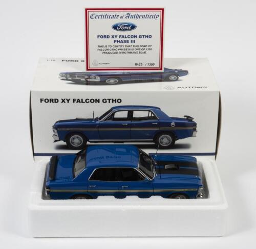 FALCON: A 1:18 scale Autoart Ford XY Falcon GTHO phase III, blue, with COA numbered 425/1350, in fitted box