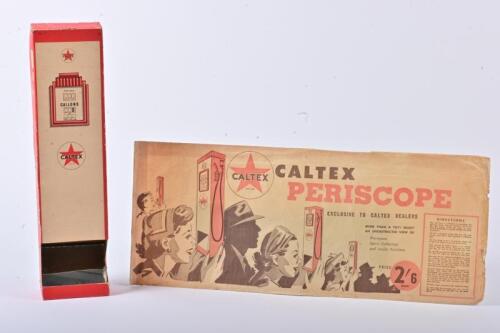 CALTEX: A rare 1950s Caltex periscope in the form of a bowser with original paper packaging bag, 42cm high, 10cm wide, 6cm deep